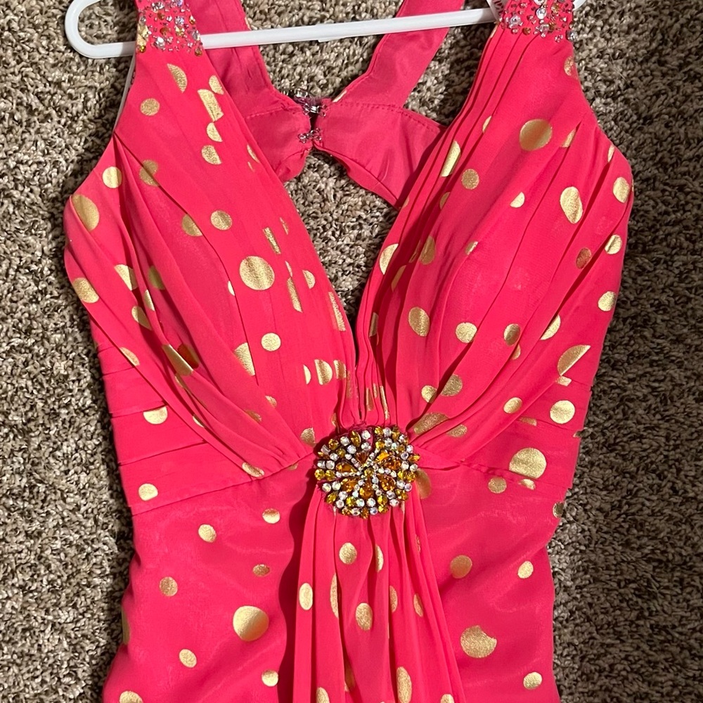 Hot pink with gold circle floor length dress size 6